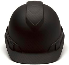 PYRAMEX Ridgeline Cap Style Hard Hat, Vented, 4-Point Ratchet Suspension, Black Graphite Pattern
