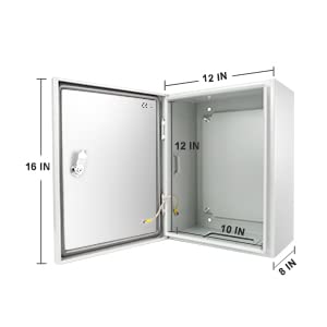Outdoor Electrical Box 16 x 12 x 8'' NEMA 4X Enclosure Waterproof Steel Box Electrical Lockable Junction Box Outdoor Electrical Enclosure 16''