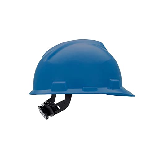 MSA 477478 V-Gard Cap Style Safety Hard Hat With Fas-Trac III Ratchet Suspension | Polyethylene Shell, Superior Impact Protection, Self Adjusting Crown Straps - Small Size in Blue