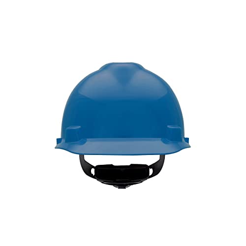MSA 477478 V-Gard Cap Style Safety Hard Hat With Fas-Trac III Ratchet Suspension | Polyethylene Shell, Superior Impact Protection, Self Adjusting Crown Straps - Small Size in Blue