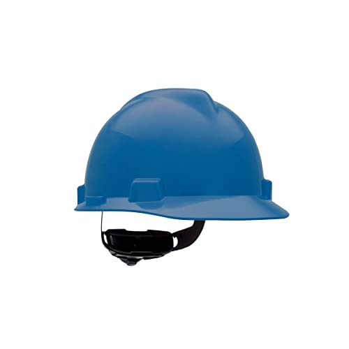 MSA 477478 V-Gard Cap Style Safety Hard Hat With Fas-Trac III Ratchet Suspension | Polyethylene Shell, Superior Impact Protection, Self Adjusting Crown Straps - Small Size in Blue