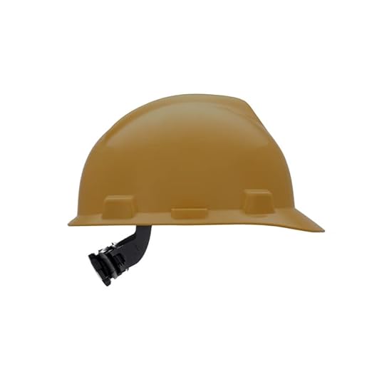 MSA 475365 V-Gard Cap Style Safety Hard Hat With Fas-Trac III Ratchet Suspension | Polyethylene Shell, Superior Impact Protection, Self Adjusting Crown Straps - Standard Size in Gold