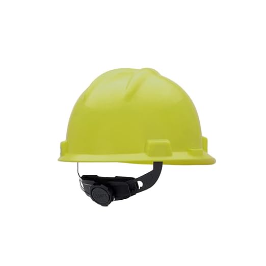MSA 10061513 V-Gard Cap Style Safety Hard Hat with Fas-Trac III Ratchet Suspension | Polyethylene Shell, Superior Impact Protection, Self Adjusting Crown Straps - Large Size in Hi-Viz Yellow Green
