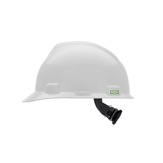 MSA 477477 V-Gard Cap Style Safety Hard Hat With Fas-Trac III Ratchet Suspension | Polyethylene Shell, Superior Impact Protection, Self Adjusting Crown Straps - Small Size in White