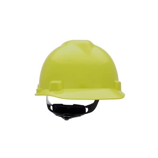 MSA 10061512 V-Gard Cap Style Safety Hard Hat With Fas-Trac III Ratchet Suspension | Polyethylene Shell, Superior Impact Protection, Self Adjusting Crown Straps - Standard Size in Hi-Viz Yellow