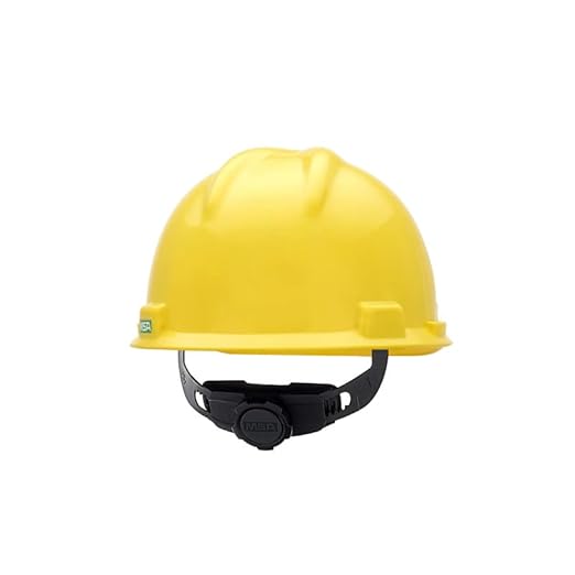 MSA 477479 V-Gard Cap Style Safety Hard Hat With Fas-Trac III Ratchet Suspension | Polyethylene Shell, Superior Impact Protection, Self Adjusting Crown Straps - Small Size in Yellow