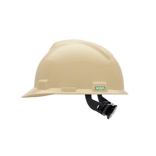 MSA 495856 V-Gard Cap Style Safety Hard Hat With Fas-Trac III Ratchet Suspension | Polyethylene Shell, Superior Impact Protection, Self Adjusting Crown Straps - Standard Size in Light Buff