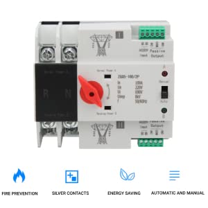 Automatic Transfer Switch 2P 220V Power Changeover Switch with Manual Control for Generator Backup System Uninterrupted Power Supply