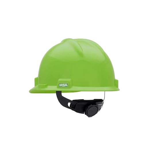 MSA 815565 V-Gard Cap Style Safety Hard Hat With Fas-Trac III Ratchet Suspension | Polyethylene Shell, Superior Impact Protection, Self Adjusting Crown Straps - Standard Size in Bright Lime Green