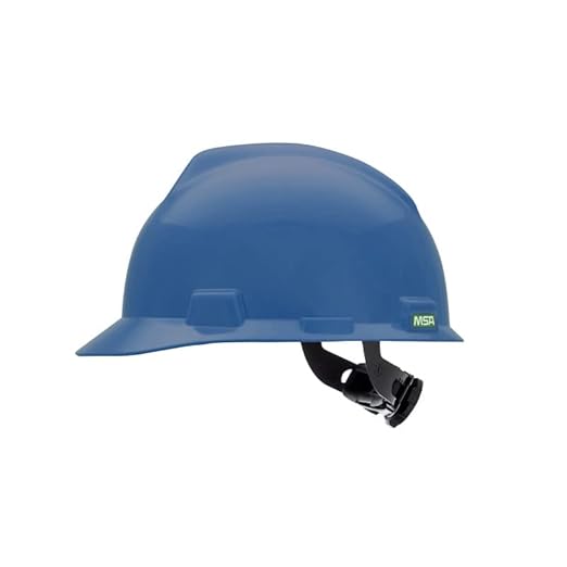 MSA 477483 V-Gard Cap Style Safety Hard Hat With Fas-Trac III Ratchet Suspension | Polyethylene Shell, Superior Impact Protection, Self Adjusting Crown Straps - Large Size in Blue