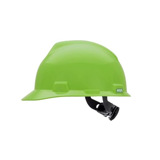 MSA 815565 V-Gard Cap Style Safety Hard Hat With Fas-Trac III Ratchet Suspension | Polyethylene Shell, Superior Impact Protection, Self Adjusting Crown Straps - Standard Size in Bright Lime Green