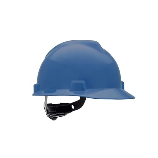 MSA 477483 V-Gard Cap Style Safety Hard Hat With Fas-Trac III Ratchet Suspension | Polyethylene Shell, Superior Impact Protection, Self Adjusting Crown Straps - Large Size in Blue