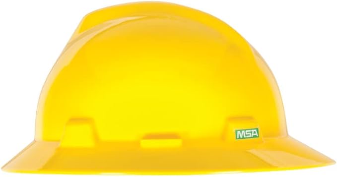 MSA V-Gard Full-Brim Hard Hat with Suspension - Polyethylene Shell, Superior Impact Protection and Self Adjusting Crown Straps - Standard Size Hard Hat
