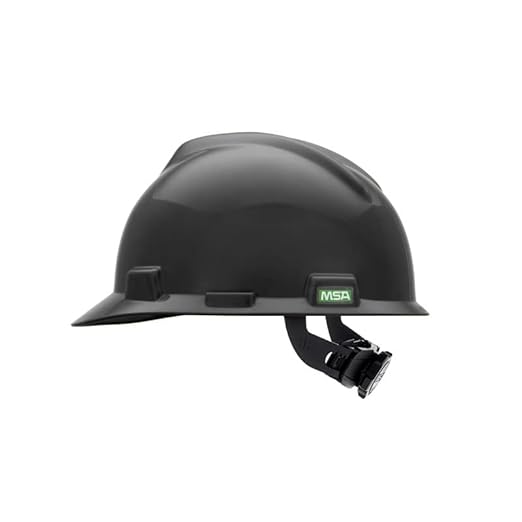 MSA 492559 V-Gard Cap Style Safety Hard Hat With Fas-Trac III Ratchet Suspension | Polyethylene Shell, Superior Impact Protection, Self Adjusting Crown Straps - Standard Size in Black