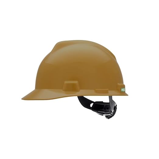 MSA 475365 V-Gard Cap Style Safety Hard Hat With Fas-Trac III Ratchet Suspension | Polyethylene Shell, Superior Impact Protection, Self Adjusting Crown Straps - Standard Size in Gold