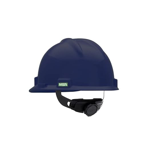 MSA 802972 V-Gard Cap Style Safety Hard Hat With Fas-Trac III Ratchet Suspension | Polyethylene Shell, Superior Impact Protection, Self Adjusting Crown Straps - Standard Size in Dark Blue
