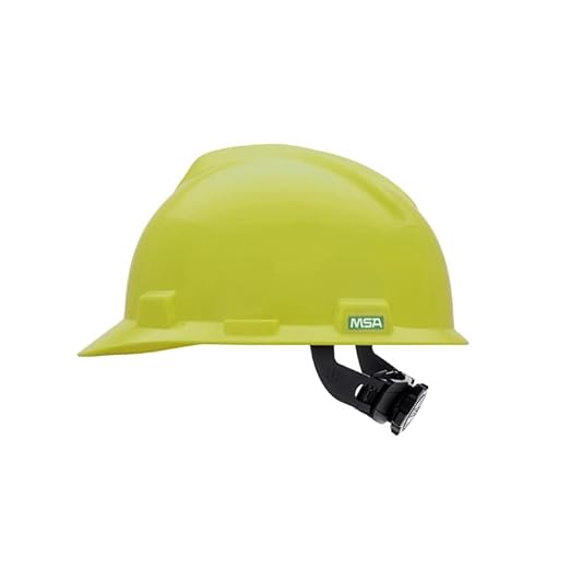 MSA 10061513 V-Gard Cap Style Safety Hard Hat with Fas-Trac III Ratchet Suspension | Polyethylene Shell, Superior Impact Protection, Self Adjusting Crown Straps - Large Size in Hi-Viz Yellow Green