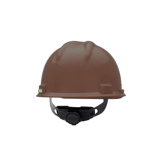 MSA 495854 V-Gard Cap Style Safety Hard Hat With Fas-Trac III Ratchet Suspension | Polyethylene Shell, Superior Impact Protection, Self Adjusting Crown Straps - Standard Size in Brown