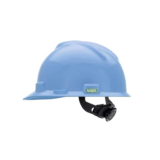MSA 495853 V-Gard Cap Style Safety Hard Hat With Fas-Trac III Ratchet Suspension | Polyethylene Shell, Superior Impact Protection, Self Adjusting Crown Straps - Standard Size in Robin's Egg Blue