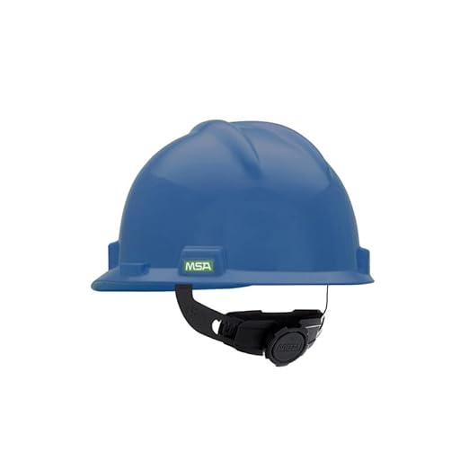 MSA 477483 V-Gard Cap Style Safety Hard Hat With Fas-Trac III Ratchet Suspension | Polyethylene Shell, Superior Impact Protection, Self Adjusting Crown Straps - Large Size in Blue