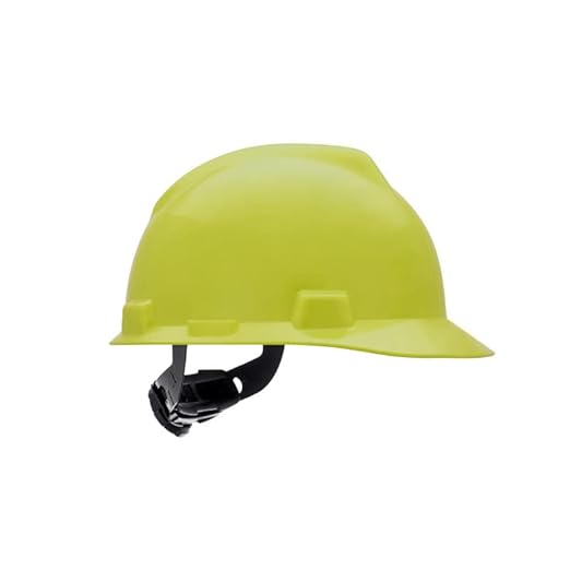 MSA 10061512 V-Gard Cap Style Safety Hard Hat With Fas-Trac III Ratchet Suspension | Polyethylene Shell, Superior Impact Protection, Self Adjusting Crown Straps - Standard Size in Hi-Viz Yellow