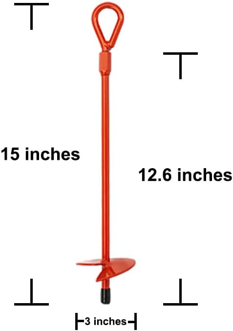 6 Pack 15" Ground Anchors Screw in with Drill, Heavy Duty 3" Wide Helix Spiral Earth Anchors for Camping, Tents, Sheds, Swing Sets, Car Ports, Canopies, Shelters, High Wind Trampoline Anchors