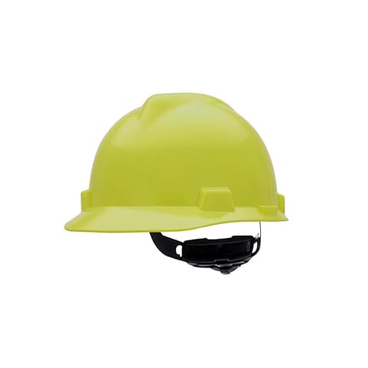 MSA 10061513 V-Gard Cap Style Safety Hard Hat with Fas-Trac III Ratchet Suspension | Polyethylene Shell, Superior Impact Protection, Self Adjusting Crown Straps - Large Size in Hi-Viz Yellow Green