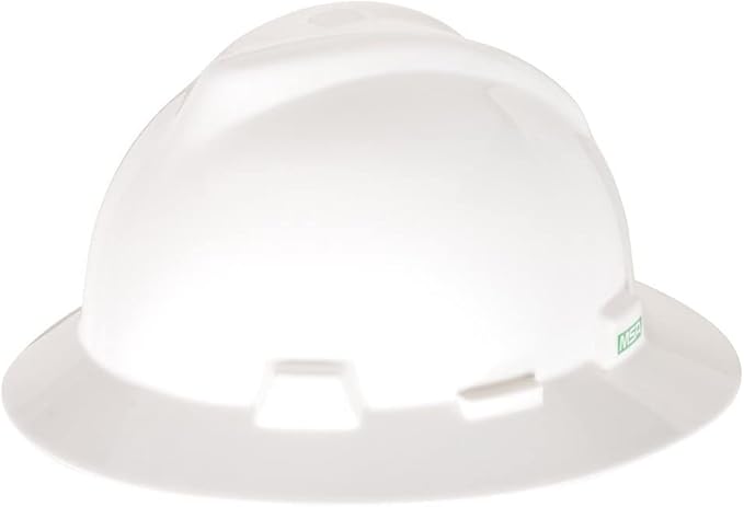 MSA V-Gard Full-Brim Hard Hat with Suspension - Polyethylene Shell, Superior Impact Protection and Self Adjusting Crown Straps - Standard Size Hard Hat
