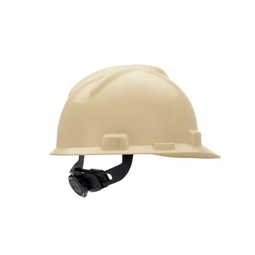 MSA 495856 V-Gard Cap Style Safety Hard Hat With Fas-Trac III Ratchet Suspension | Polyethylene Shell, Superior Impact Protection, Self Adjusting Crown Straps - Standard Size in Light Buff