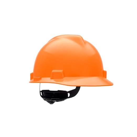MSA 489364 V-Gard Cap Style Safety Hard Hat With Fas-Trac III Ratchet Suspension | Polyethylene Shell, Superior Impact Protection, Self Adjusting Crown-Straps - Large Size in Hi-Viz Orange