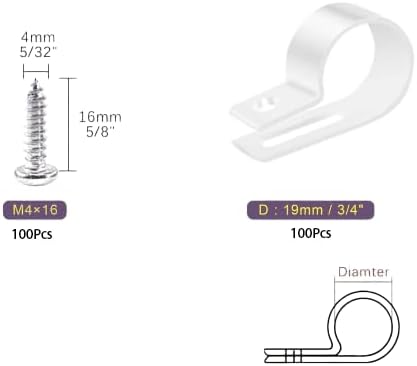 50 Pack 3/4 inch Rope Light Clips with Stainless Steel Screws, Plastic Cable Clips Wire Clamp for String Lights, Christmas Light Clips Cable Wire Clamp, P-Type Mounting Clips