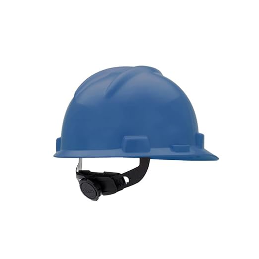 MSA 477483 V-Gard Cap Style Safety Hard Hat With Fas-Trac III Ratchet Suspension | Polyethylene Shell, Superior Impact Protection, Self Adjusting Crown Straps - Large Size in Blue