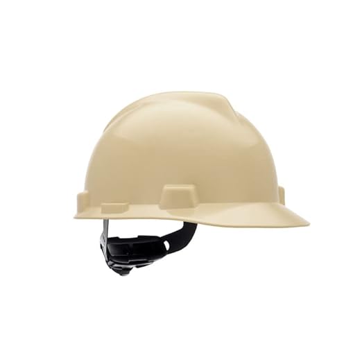 MSA 495856 V-Gard Cap Style Safety Hard Hat With Fas-Trac III Ratchet Suspension | Polyethylene Shell, Superior Impact Protection, Self Adjusting Crown Straps - Standard Size in Light Buff