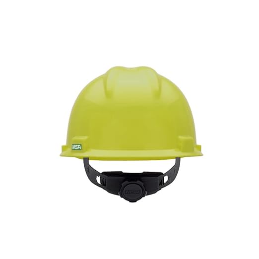 MSA 10061512 V-Gard Cap Style Safety Hard Hat With Fas-Trac III Ratchet Suspension | Polyethylene Shell, Superior Impact Protection, Self Adjusting Crown Straps - Standard Size in Hi-Viz Yellow
