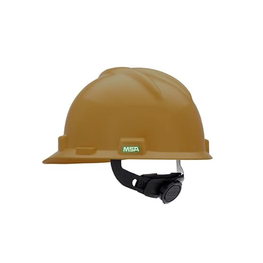 MSA 475365 V-Gard Cap Style Safety Hard Hat With Fas-Trac III Ratchet Suspension | Polyethylene Shell, Superior Impact Protection, Self Adjusting Crown Straps - Standard Size in Gold
