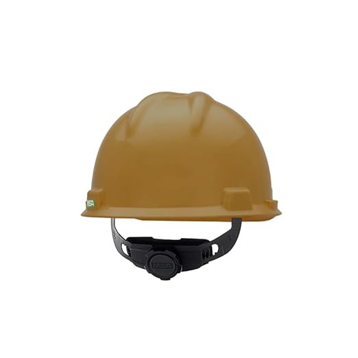 MSA 475365 V-Gard Cap Style Safety Hard Hat With Fas-Trac III Ratchet Suspension | Polyethylene Shell, Superior Impact Protection, Self Adjusting Crown Straps - Standard Size in Gold