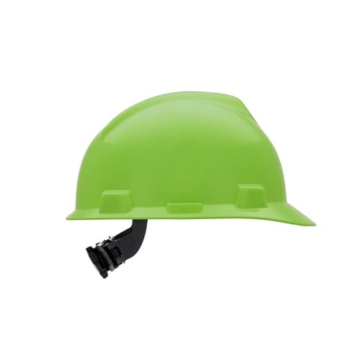MSA 815565 V-Gard Cap Style Safety Hard Hat With Fas-Trac III Ratchet Suspension | Polyethylene Shell, Superior Impact Protection, Self Adjusting Crown Straps - Standard Size in Bright Lime Green