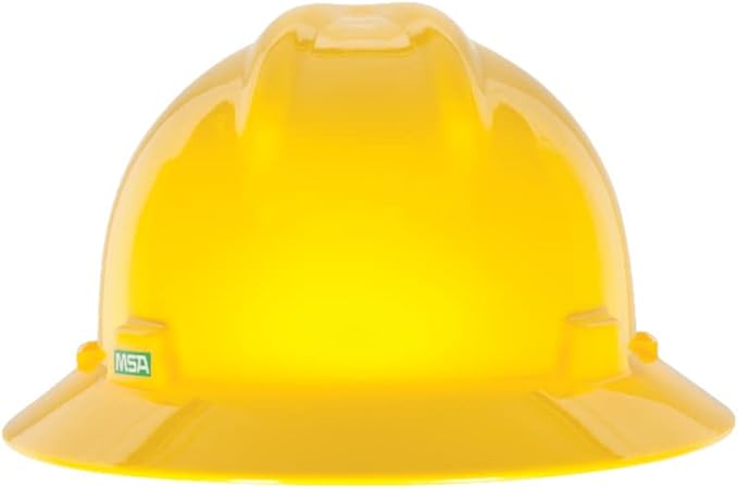 MSA V-Gard Full-Brim Hard Hat with Suspension - Polyethylene Shell, Superior Impact Protection and Self Adjusting Crown Straps - Standard Size Hard Hat