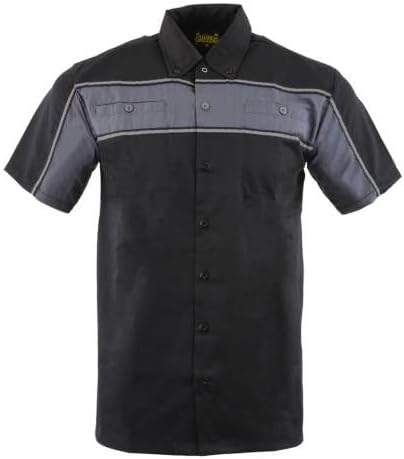 Milwaukee Leather MDM11672 Men’s Grey-Black Mechanic Work Shirt w/Reflective Strip - Heavy-Duty Button-Up