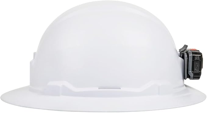 Klein Tools 60406RL Hard Hat, Rechargeable Headlamp, Non-Vented, Full Brim Style, Padded Self-Wicking Odor-Resistant Sweatband, Tested up to 20kV, White