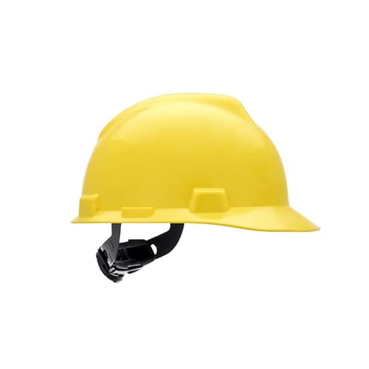 MSA 477484 V-Gard Cap Style Safety Hard Hat With Fas-Trac III Ratchet Suspension | Polyethylene Shell, Superior Impact Protection, Self Adjusting Crown Straps - Large Size in Yellow