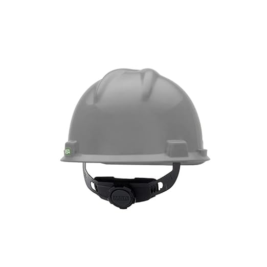 MSA 495855 V-Gard Cap Style Safety Hard Hat With Fas-Trac III Ratchet Suspension | Polyethylene Shell, Superior Impact Protection, Self Adjusting Crown Straps - Standard Size in Silver