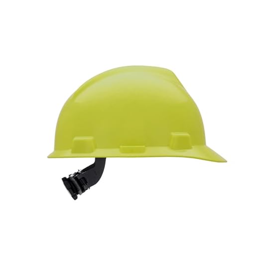 MSA 10061513 V-Gard Cap Style Safety Hard Hat with Fas-Trac III Ratchet Suspension | Polyethylene Shell, Superior Impact Protection, Self Adjusting Crown Straps - Large Size in Hi-Viz Yellow Green