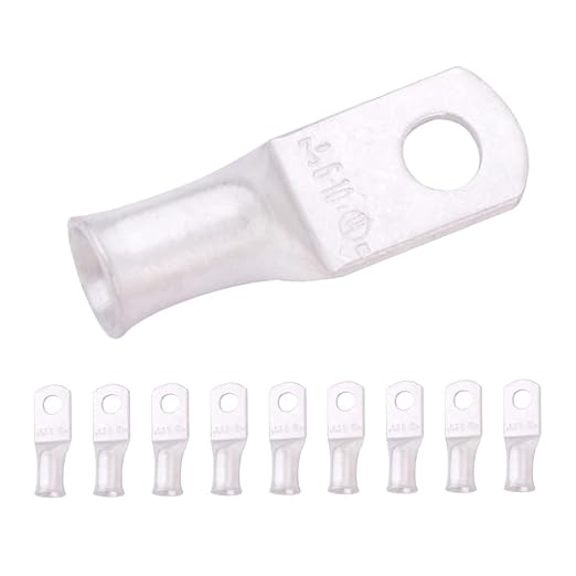 SELTERM 10pcs 6 AWG-#10 Stud Tinned Copper Wire Lugs, Heavy Duty Battery Cable Ends,6 Gauge Ring Terminals, UL Battery Lugs Marine Grade Copper Eyelets Electrical Battery Terminal Connectors