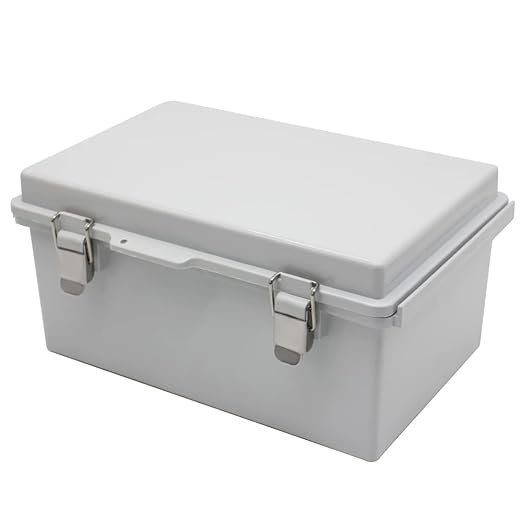 Clear Hinged Cover Stainless Steel Latch, IP67 Waterproof Electrical Weatherproof Junction Box, PVC Plastic Grey Case 11.4×7.5×5.5 inch（290×190×140mm）
