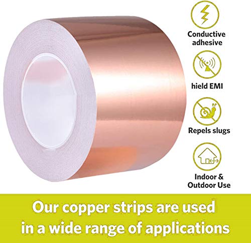 Copper Foil Tape (4 inch X 33 FT) with Double-Sided Conductive Adhesive for Guitar & EMI Shielding,Stained Glass Making,Electrical Repairs,Paper Circuits,Soldering,Grounding,DIY Copper Tape
