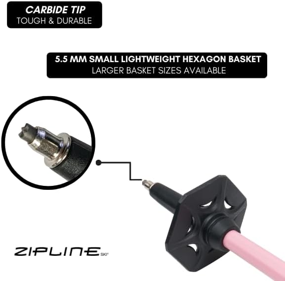 Zipline Lollipop 14.0 Graphite Carbon Composite Ski Poles – Lightweight, Durable, All-Mountain – Ergonomic Grip, Vibration Dampening, Ideal for Groomers and Freestyle. Choice of Skiers