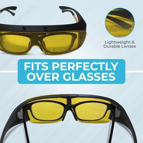 Polarized Anti Glare Glasses for Night Driving | Yellow Night Driving Glasses | Fit Over & Flip Up Design | Reduce Headlight Glare & Eye Strain