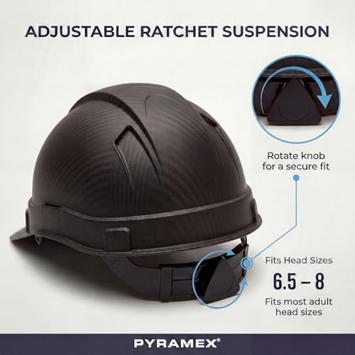 PYRAMEX Ridgeline Cap Style Hard Hat, Vented, 4-Point Ratchet Suspension, Black Graphite Pattern