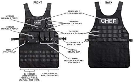 Tactical Molle Apron - 2 Large Pouches and 3 Smaller Pouches, Front and Back Removable Patch with Adjustable Side Strap for the Perfect Fit